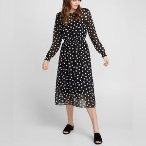 Olivaceous Polka Dot Smocked Waist Sheer Dress with Black Under Slip